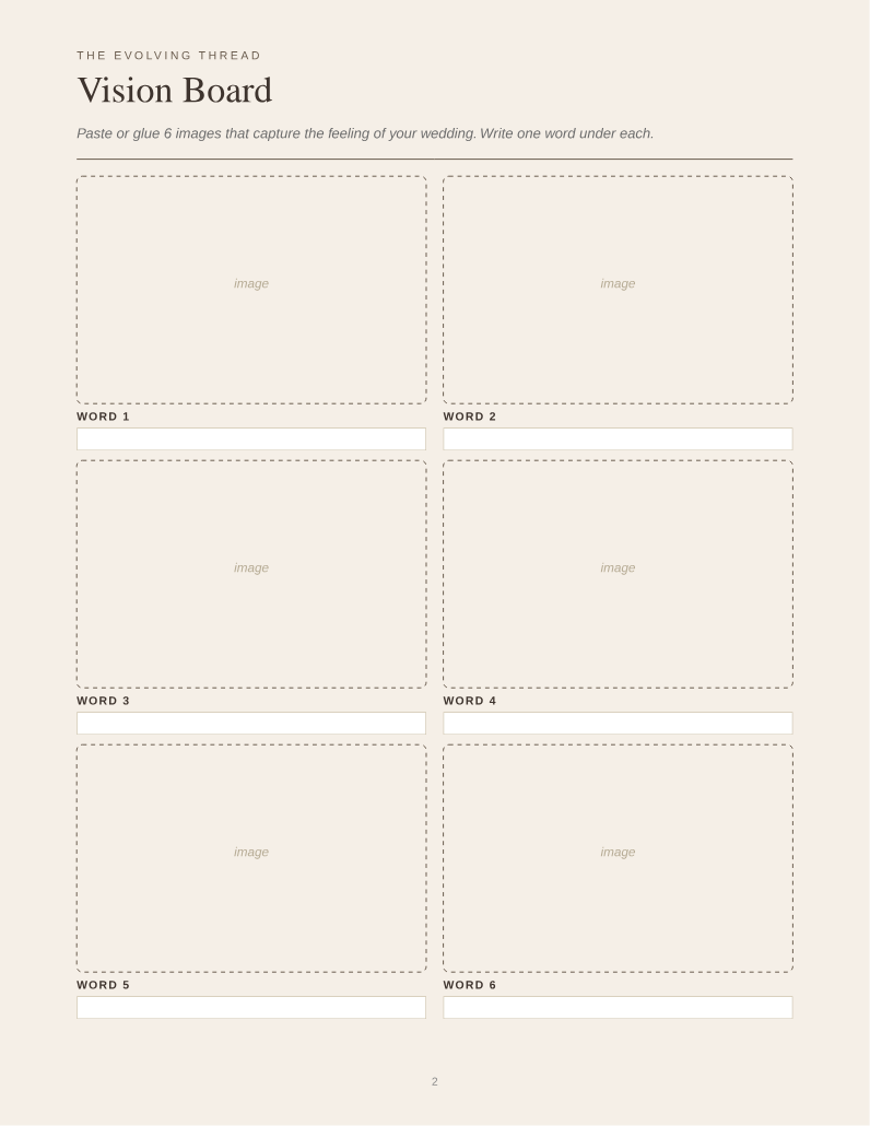 Preview of a sheet in Wedding Vision Board and Design Planner