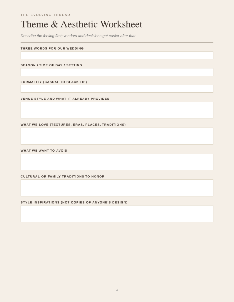 Preview of a sheet in Wedding Vision Board and Design Planner